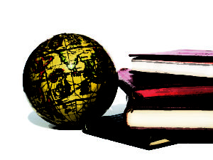 globe next to books